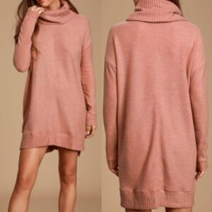 Lulu's Women's ‎ Mauve Pink Cowl Neck Long Sleeve Sweater Dress